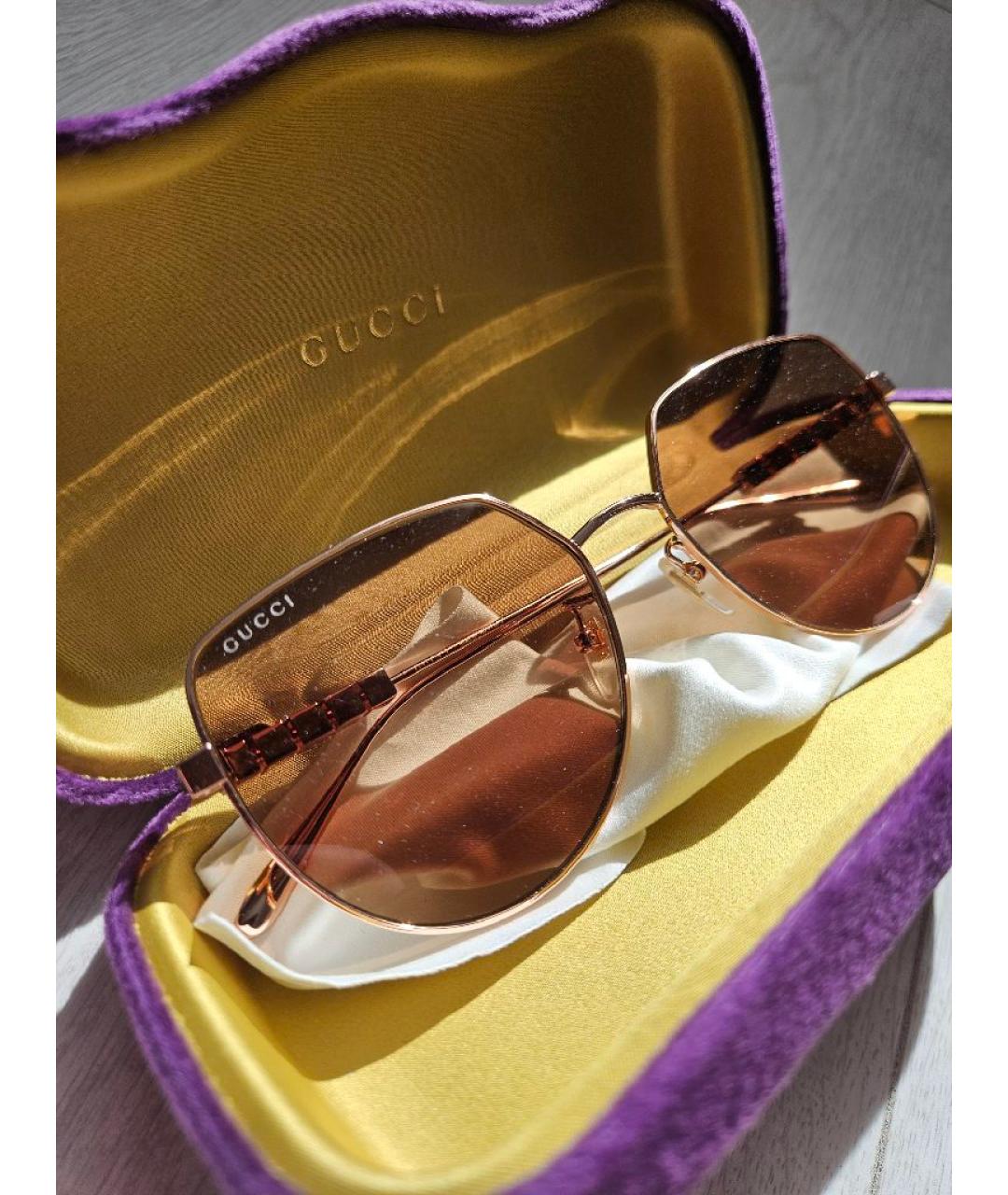 GUCCI Золотые металлические солнцезащитные очки, фото 4