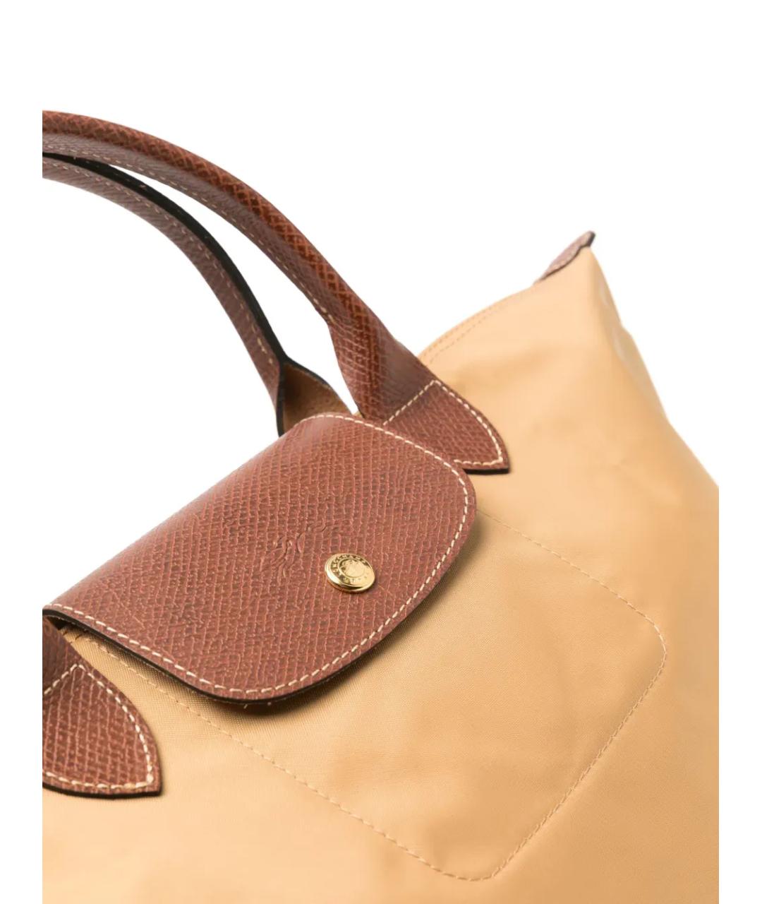 LONGCHAMP Бежевая тканевая сумка с короткими ручками, фото 4