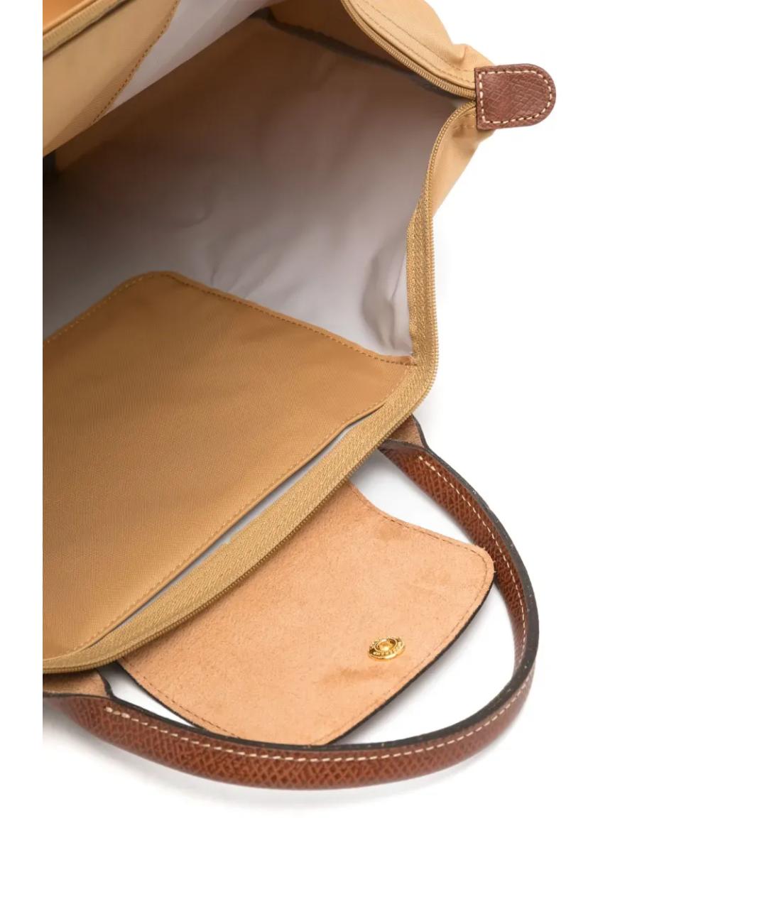 LONGCHAMP Бежевая тканевая сумка с короткими ручками, фото 5