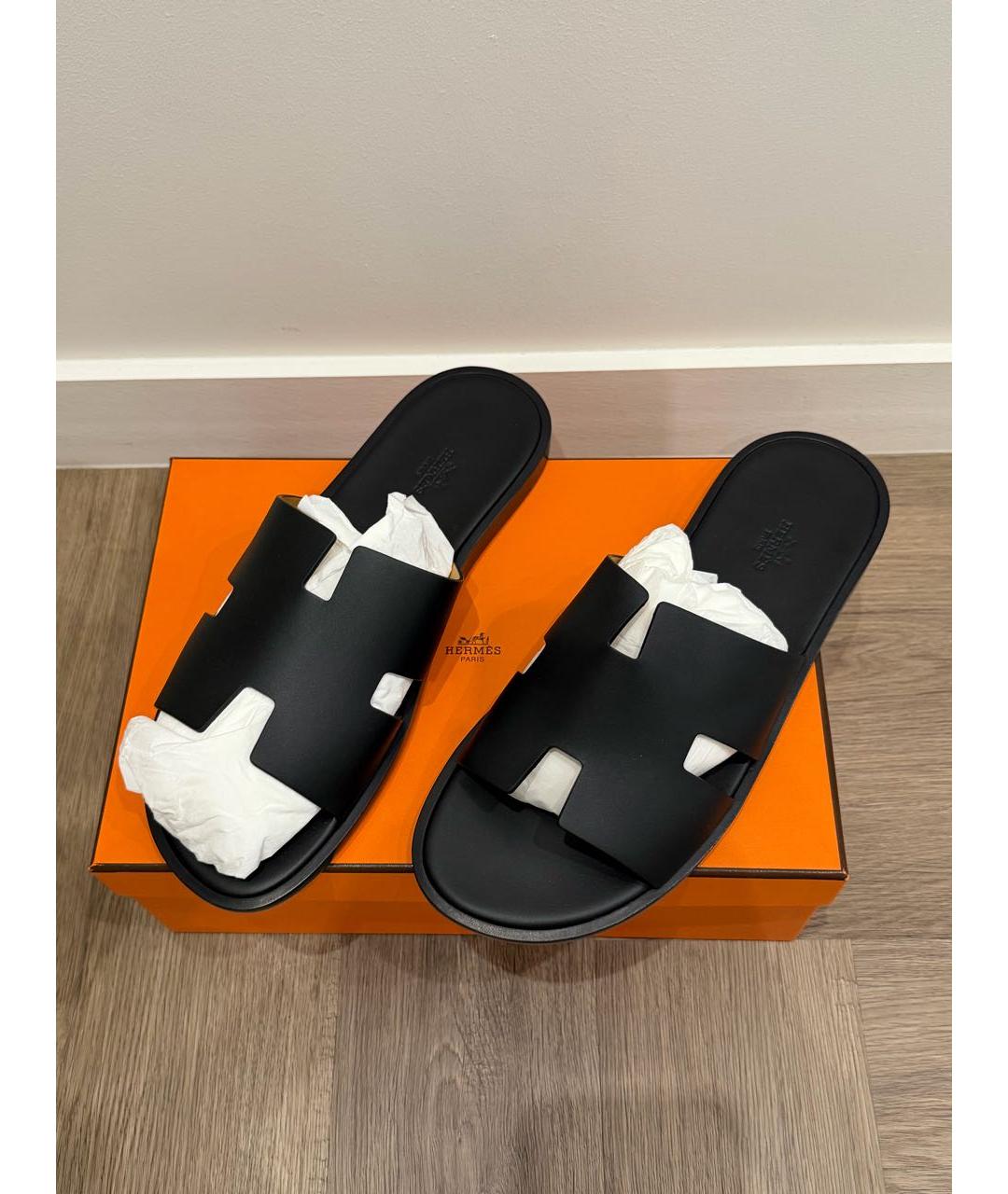 HERMES Черные кожаные сандалии, фото 2