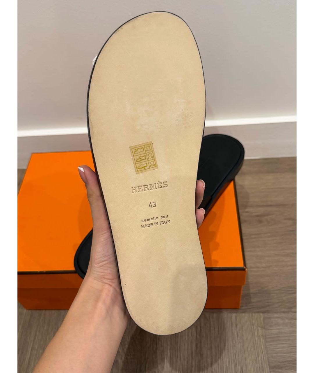 HERMES Черные кожаные сандалии, фото 3