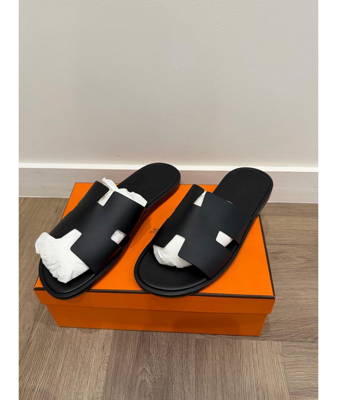 HERMES Черные кожаные сандалии, фото 4
