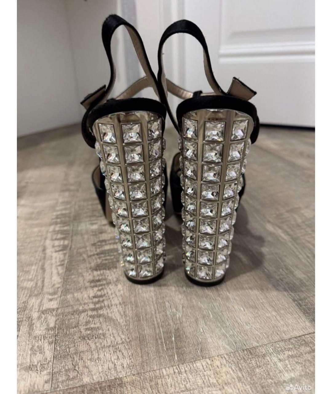 MIU MIU Черные текстильные босоножки, фото 3