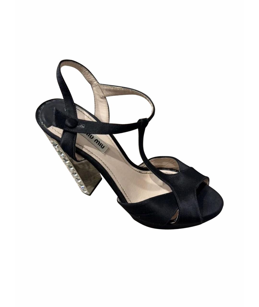 MIU MIU Черные текстильные босоножки, фото 1