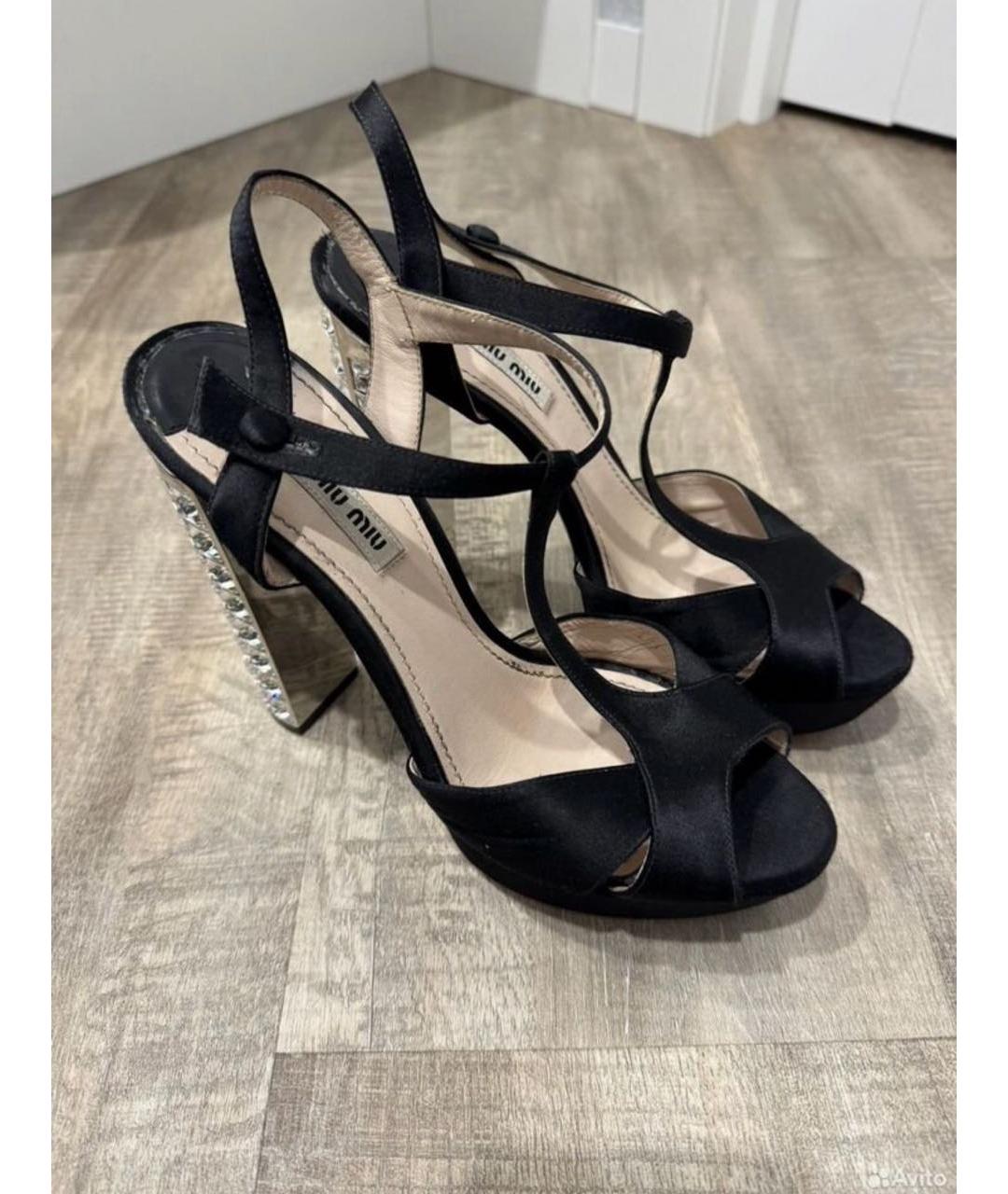 MIU MIU Черные текстильные босоножки, фото 5