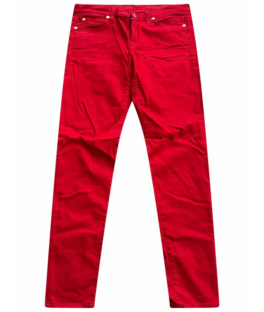 7 FOR ALL MANKIND Красные хлопко-эластановые джинсы слим, фото 1