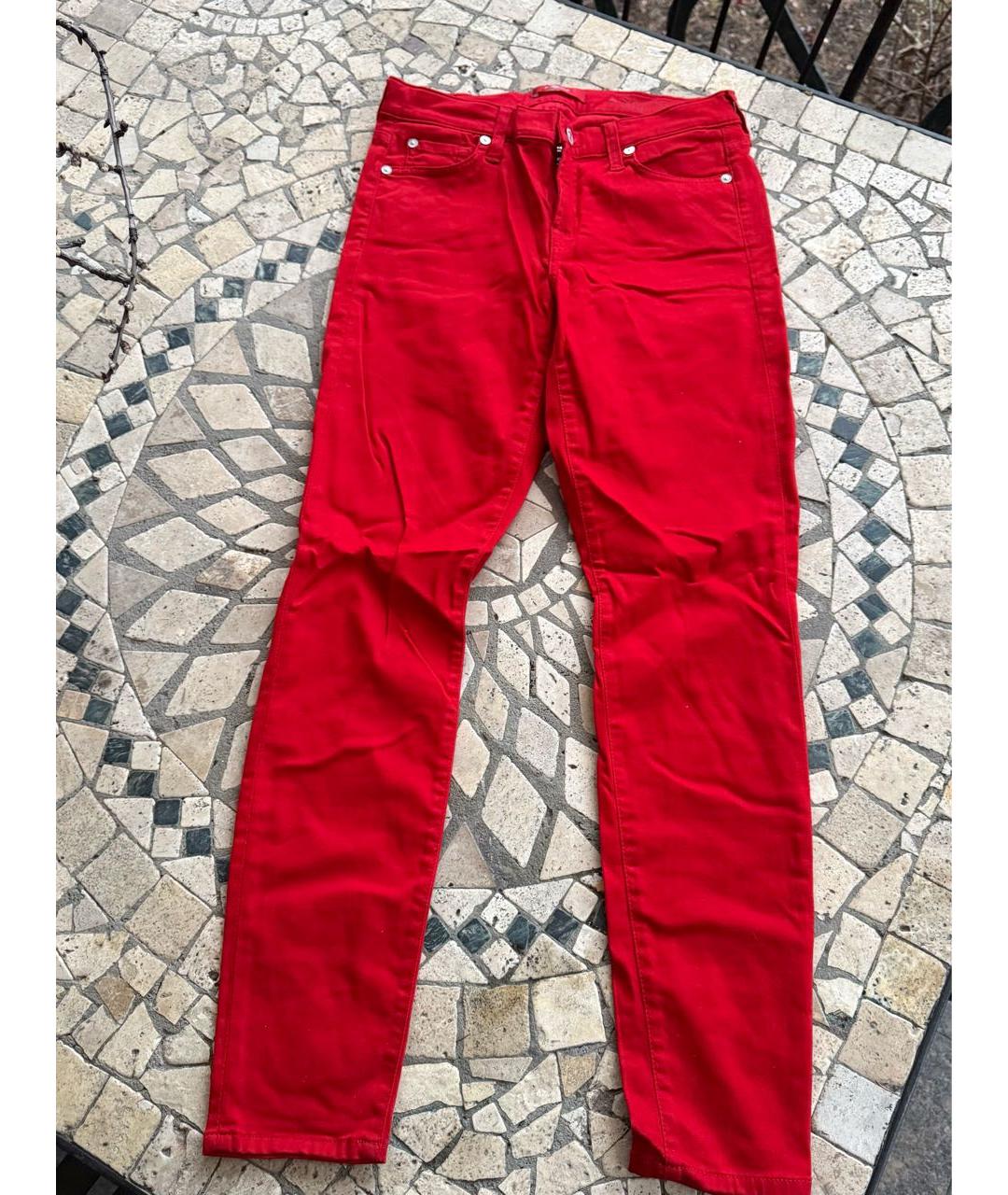7 FOR ALL MANKIND Красные хлопко-эластановые джинсы слим, фото 9