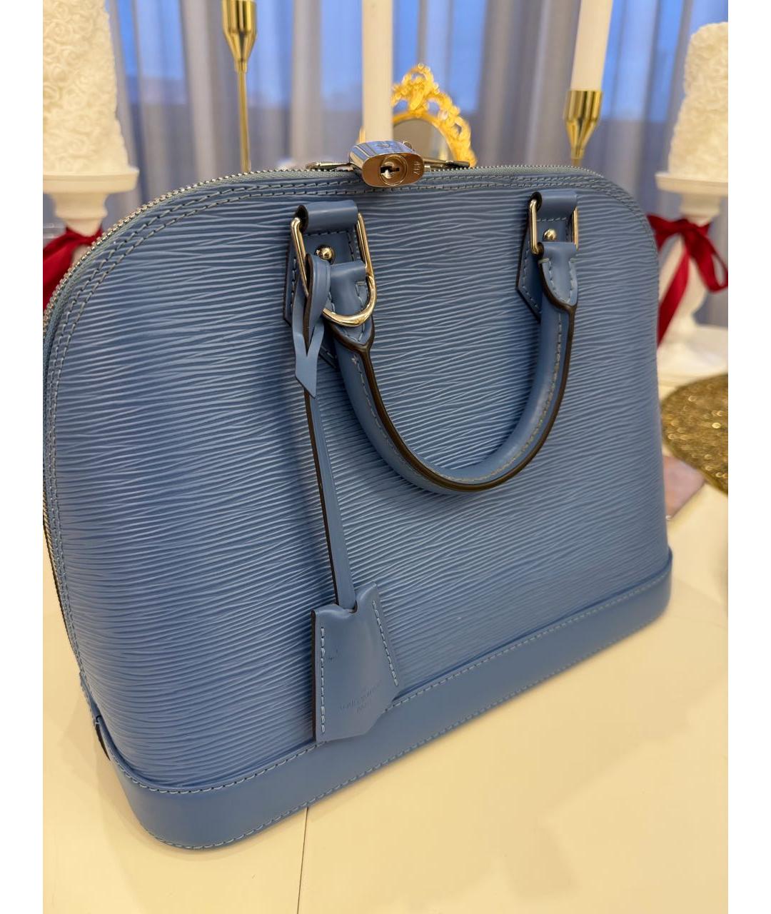 LOUIS VUITTON Голубая кожаная сумка с короткими ручками, фото 2