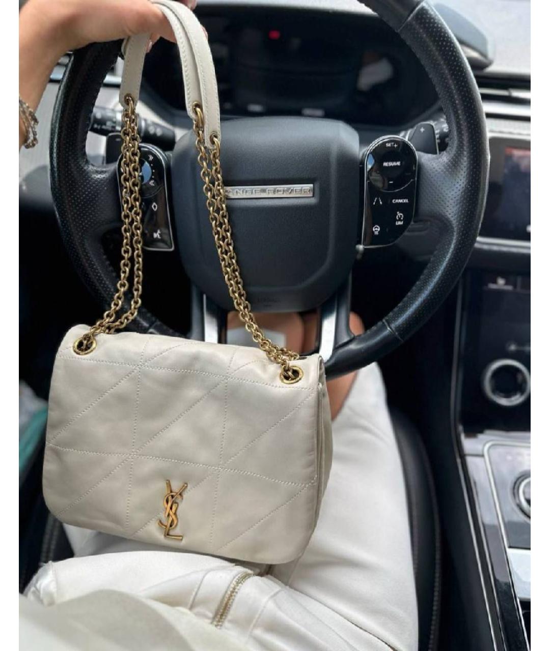SAINT LAURENT Белая кожаная сумка через плечо, фото 7