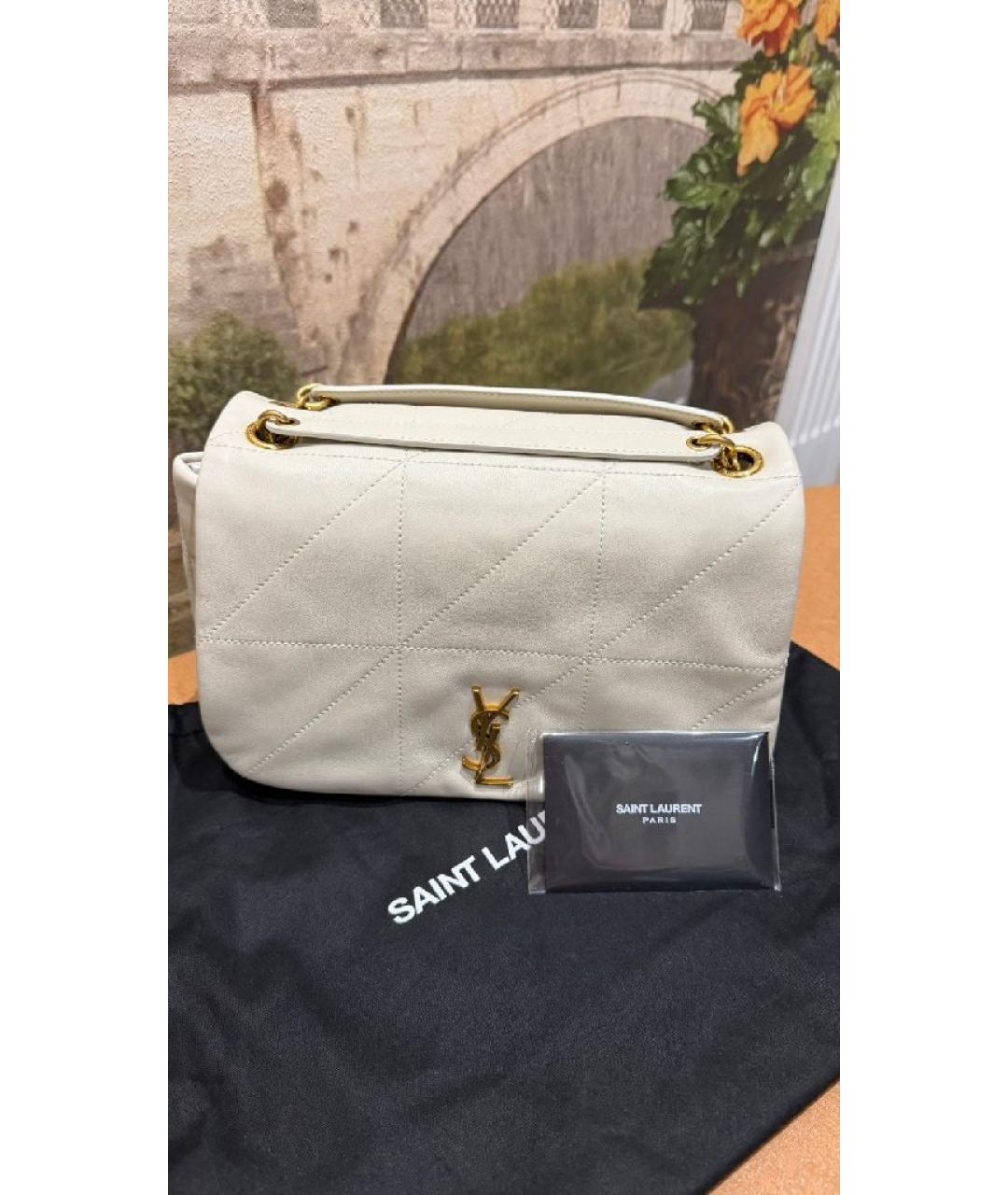 SAINT LAURENT Белая кожаная сумка через плечо, фото 2