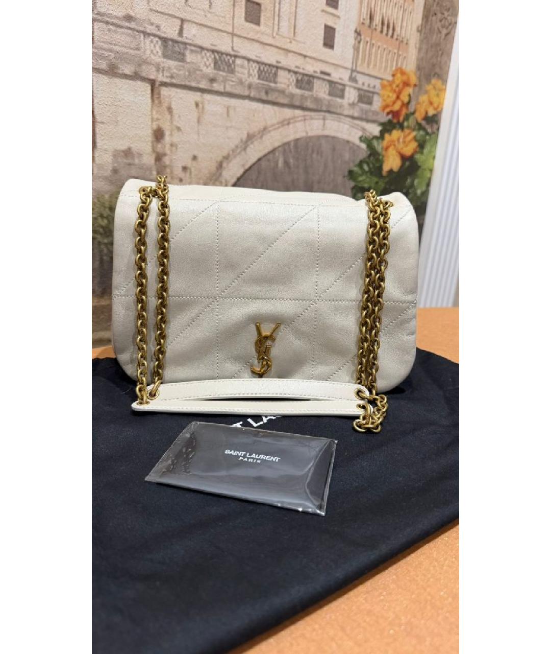 SAINT LAURENT Белая кожаная сумка через плечо, фото 9