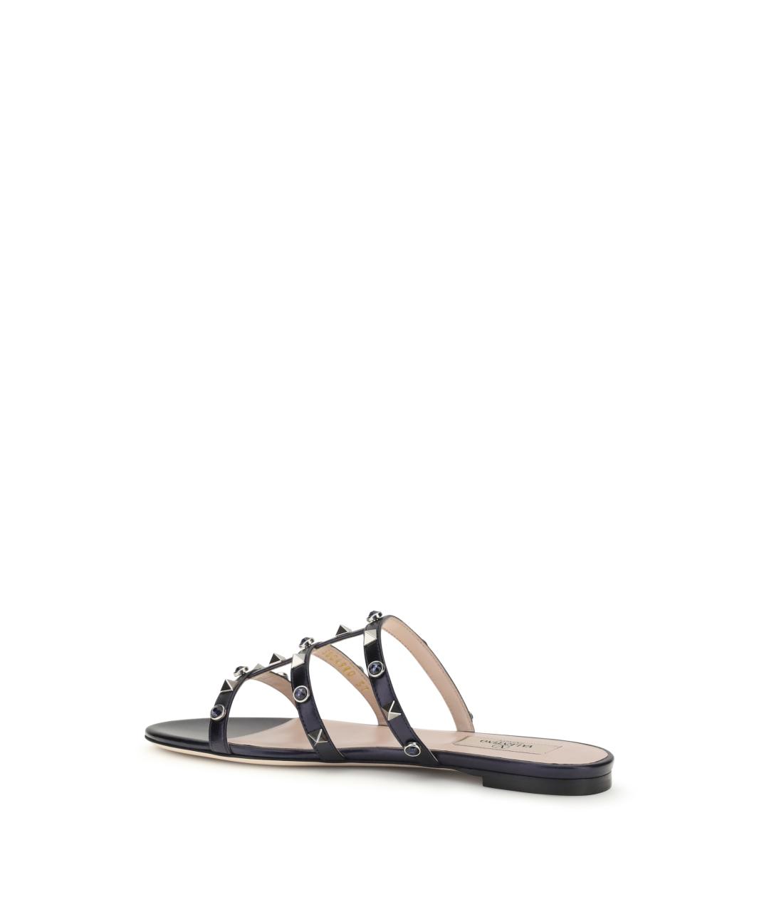 VALENTINO Темно-синие кожаные шлепанцы, фото 3