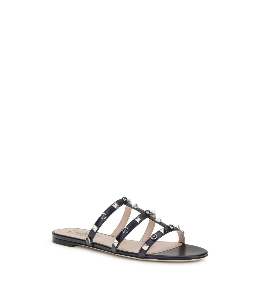 VALENTINO Темно-синие кожаные шлепанцы, фото 2