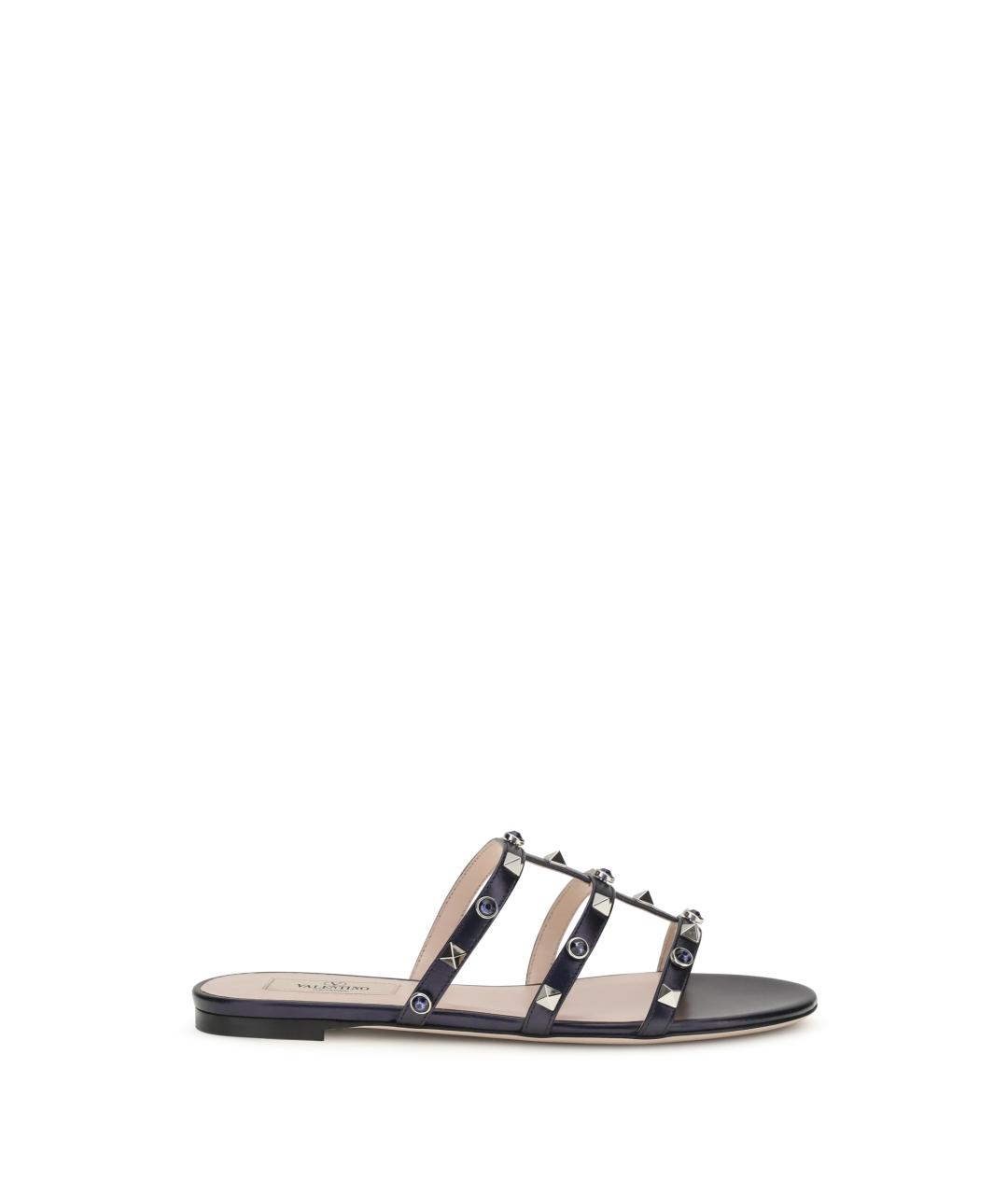 VALENTINO Темно-синие кожаные шлепанцы, фото 1