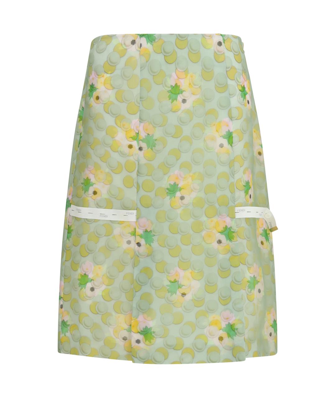FENDI Зеленая шелковая юбка миди, фото 1