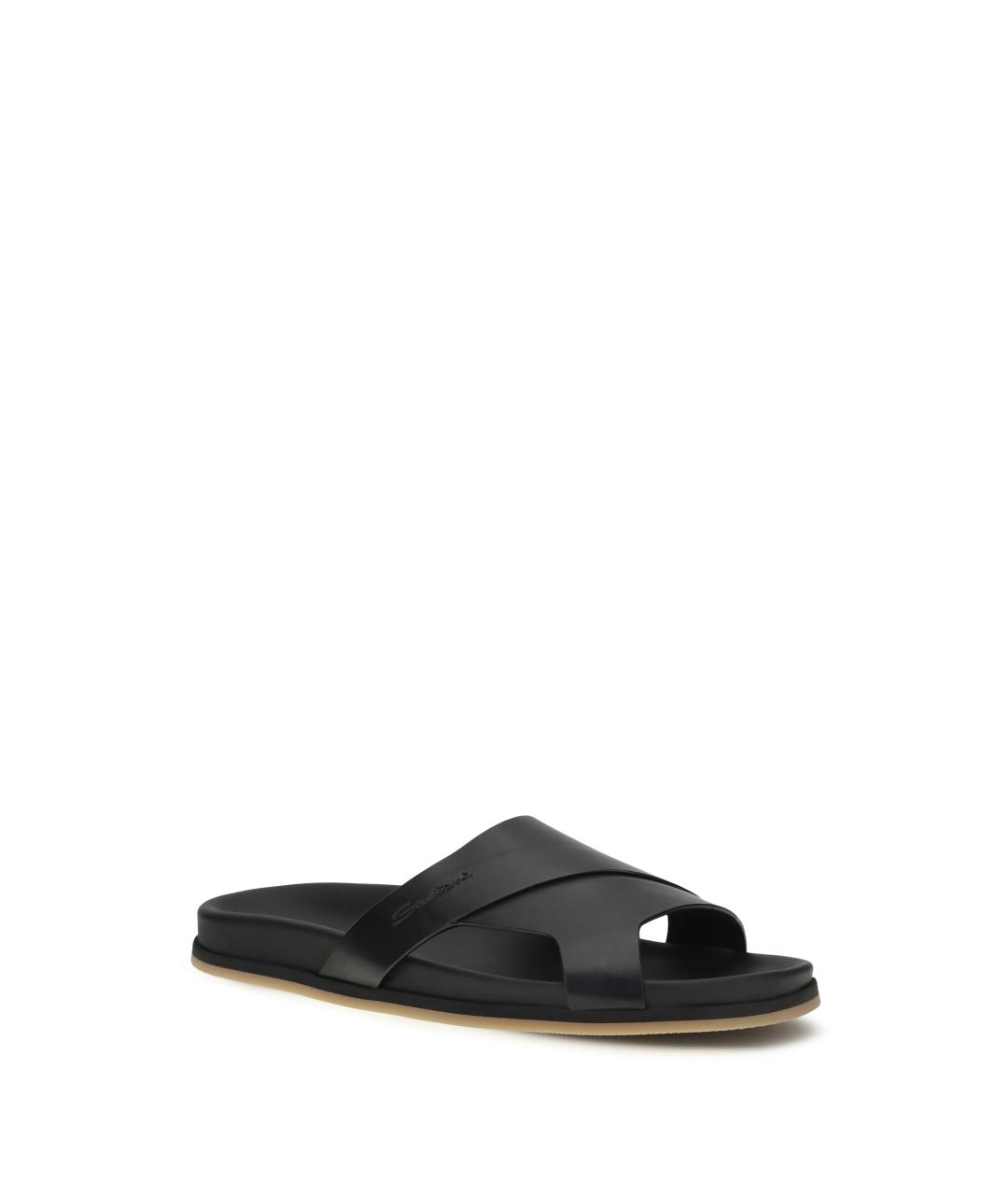 SANTONI Черные кожаные шлепанцы, фото 2