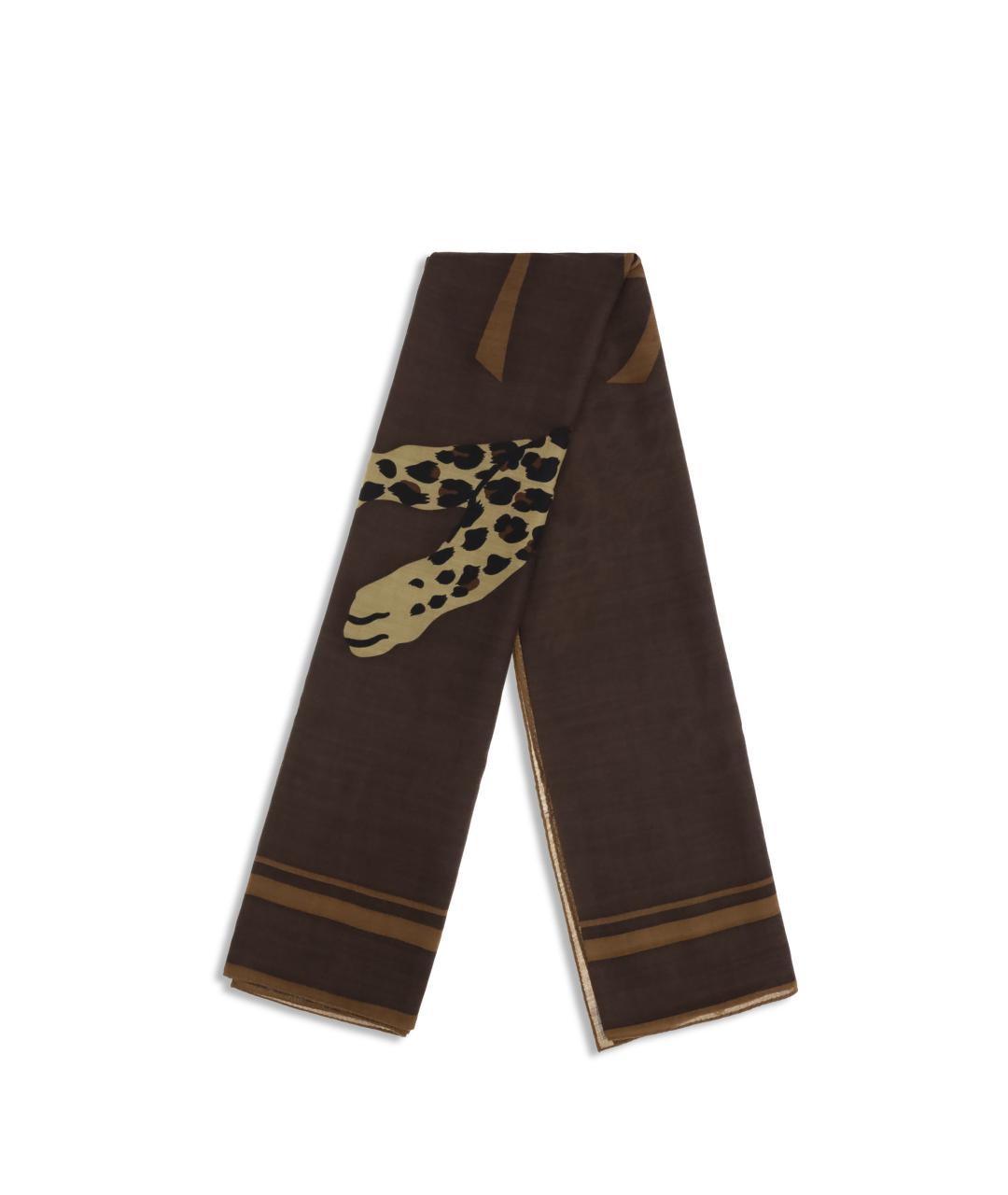 SAINT LAURENT Коричневый шерстяной шарф, фото 2