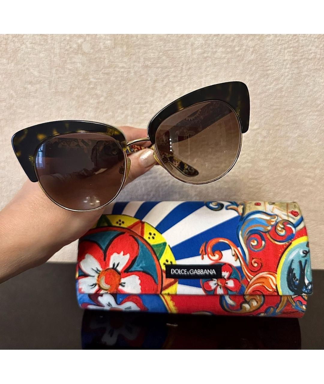 DOLCE&GABBANA Коричневые пластиковые солнцезащитные очки, фото 9