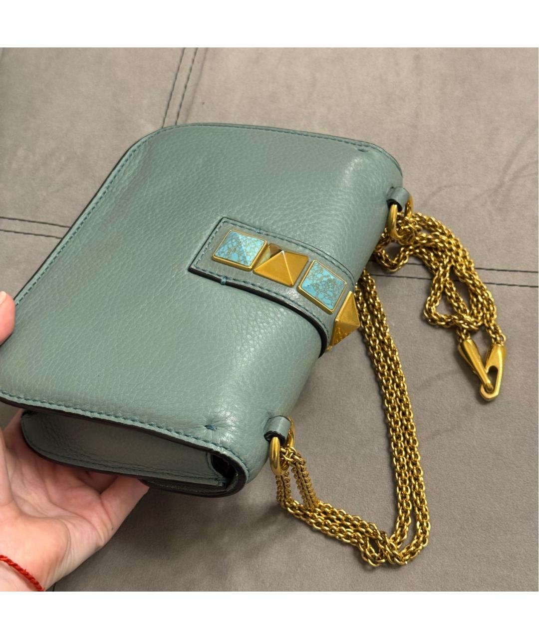 VALENTINO Бирюзовая кожаная сумка через плечо, фото 3