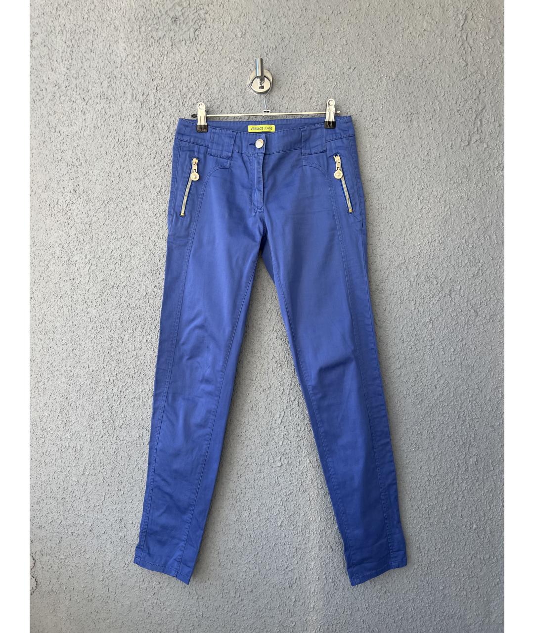 VERSACE Голубые хлопковые брюки узкие, фото 8