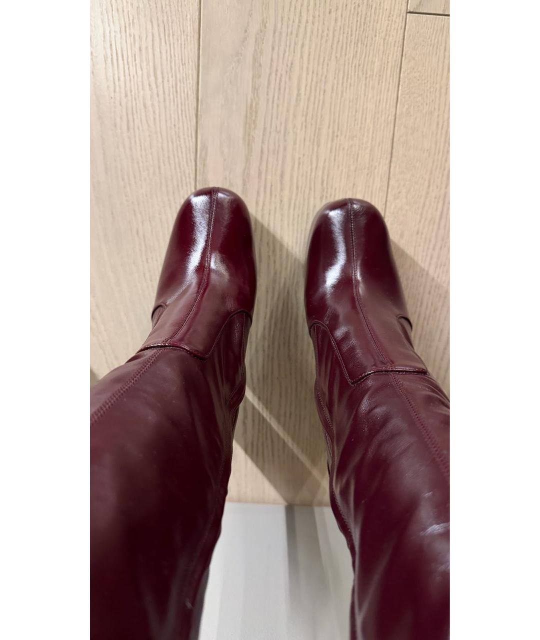 SAINT LAURENT Бордовые кожаные сапоги, фото 3