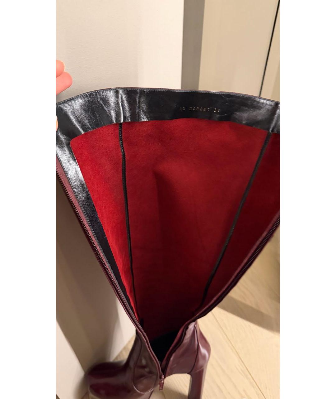 SAINT LAURENT Бордовые кожаные сапоги, фото 6