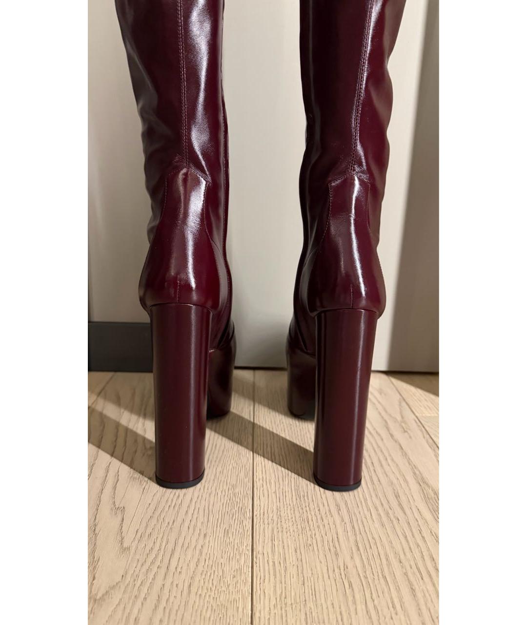 SAINT LAURENT Бордовые кожаные сапоги, фото 4