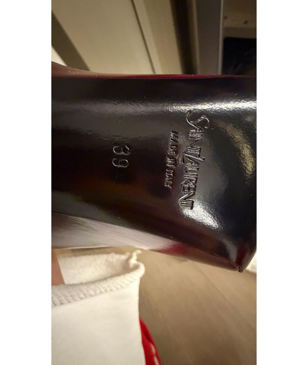SAINT LAURENT Бордовые кожаные сапоги, фото 7
