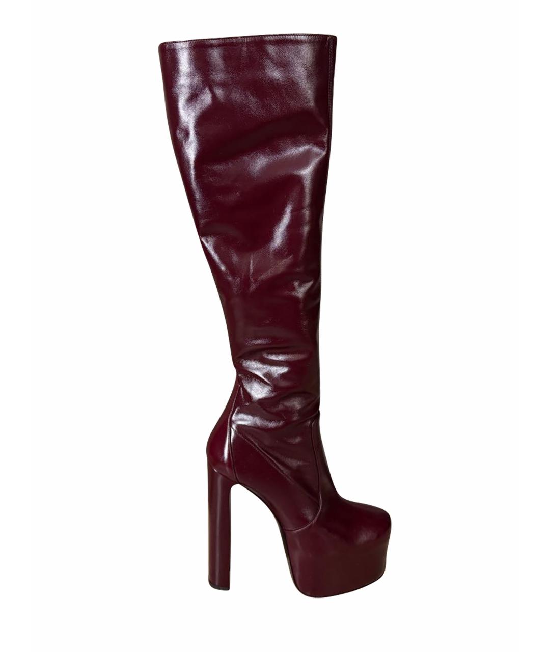 SAINT LAURENT Бордовые кожаные сапоги, фото 9