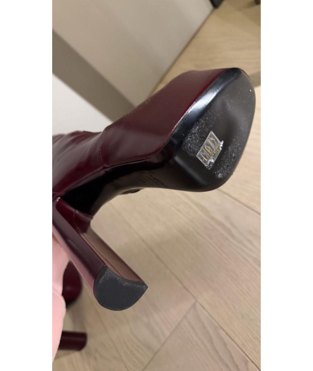 SAINT LAURENT Бордовые кожаные сапоги, фото 5
