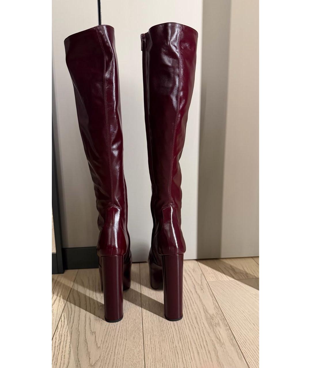 SAINT LAURENT Бордовые кожаные сапоги, фото 8