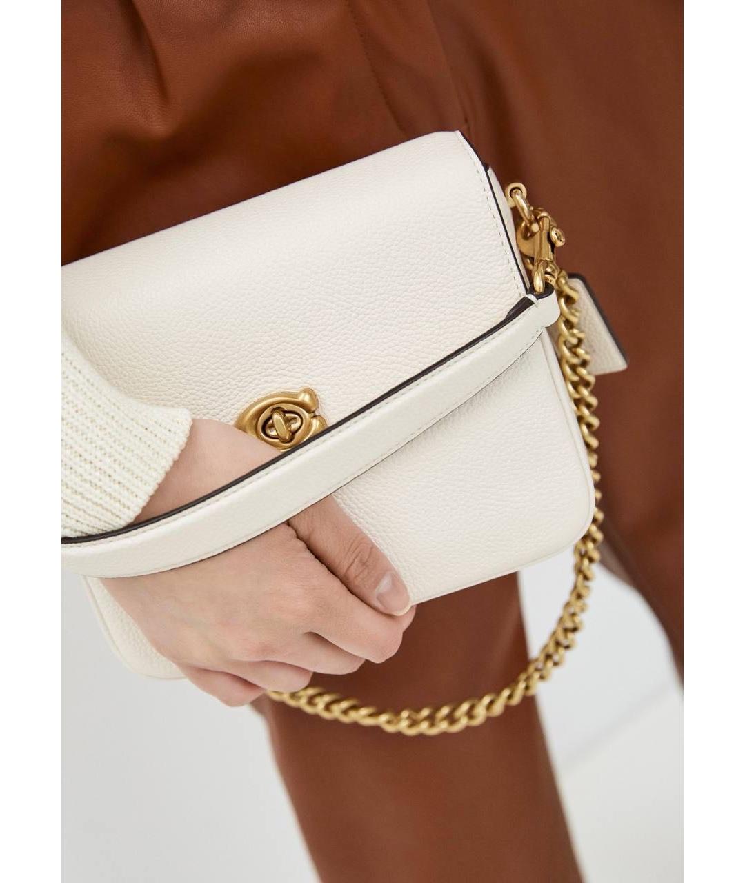 COACH Бежевая кожаная сумка с короткими ручками, фото 6