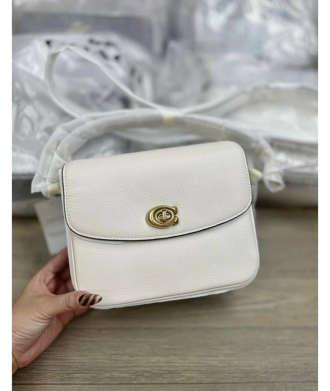 COACH Бежевая кожаная сумка с короткими ручками, фото 7