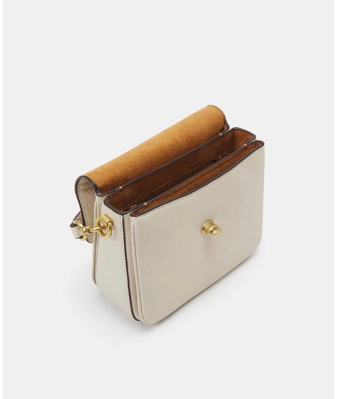 COACH Бежевая кожаная сумка с короткими ручками, фото 4