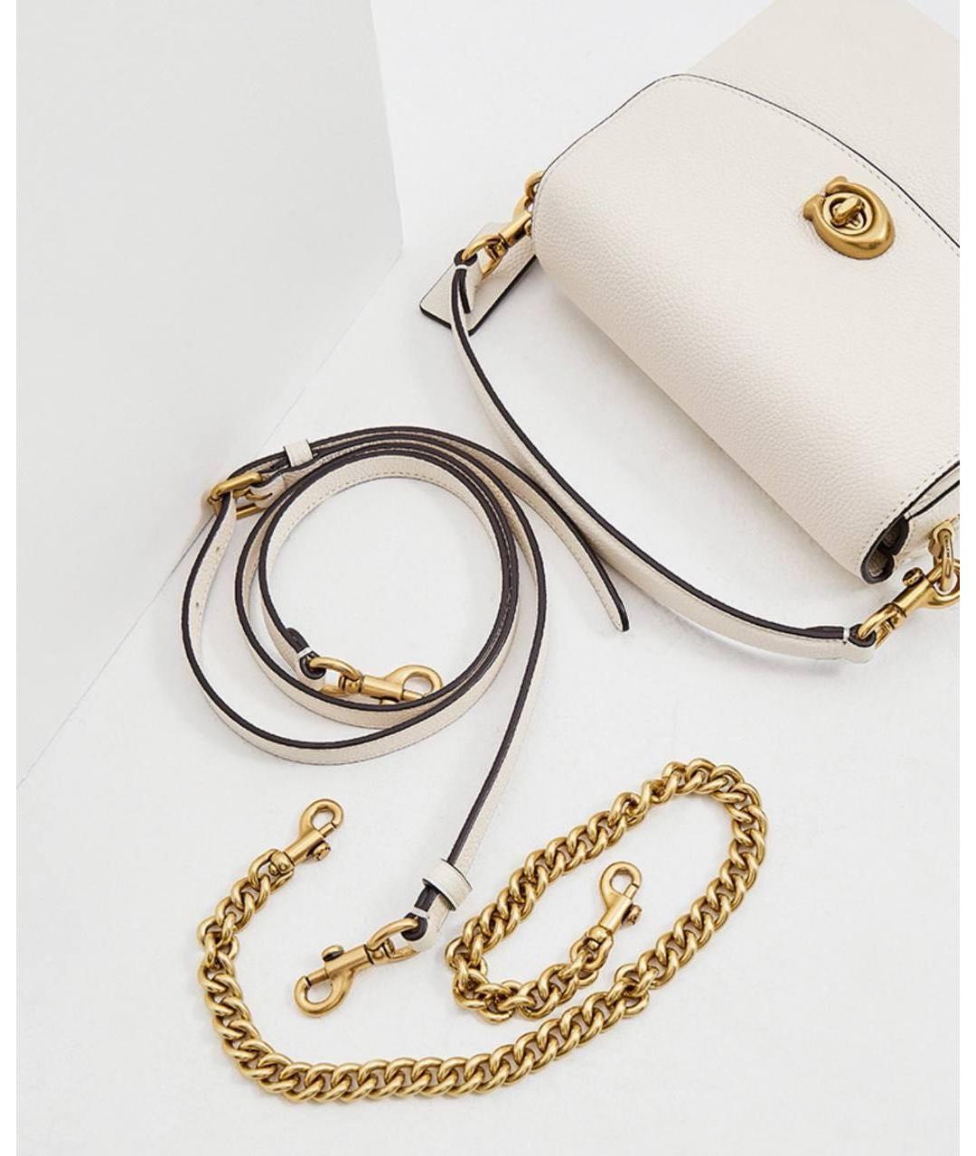 COACH Бежевая кожаная сумка с короткими ручками, фото 5