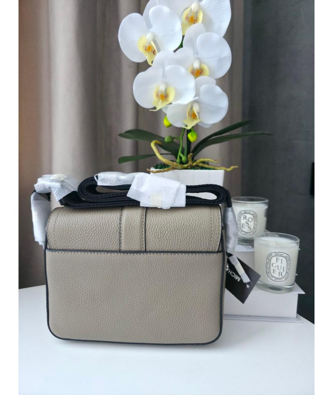 MICHAEL KORS Бежевая кожаная сумка на плечо, фото 6