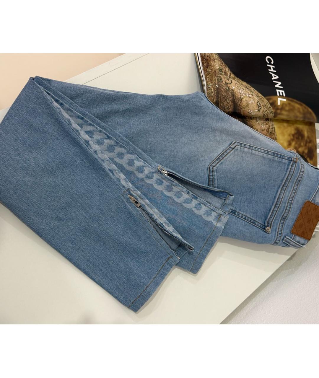 CHANEL Голубые хлопко-эластановые джинсы слим, фото 4