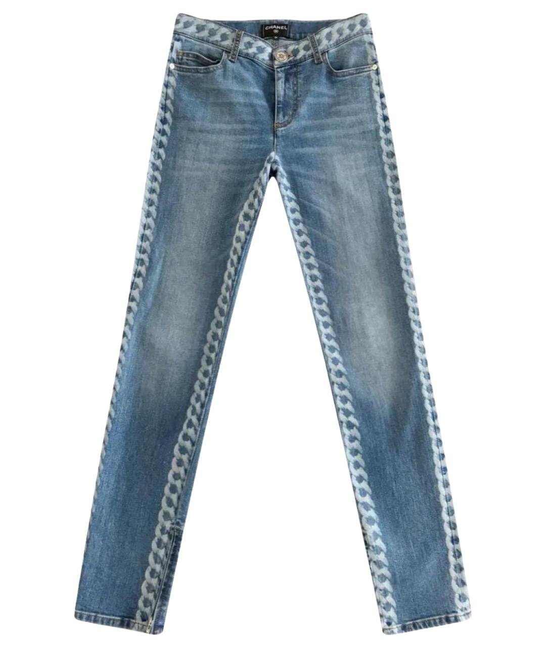 CHANEL Голубые хлопко-эластановые джинсы слим, фото 1