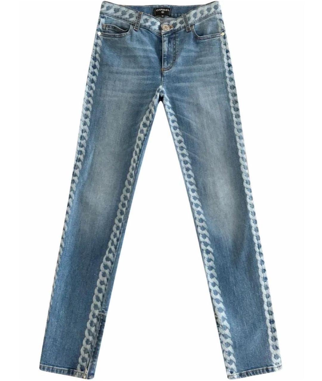 CHANEL Голубые хлопко-эластановые джинсы слим, фото 8