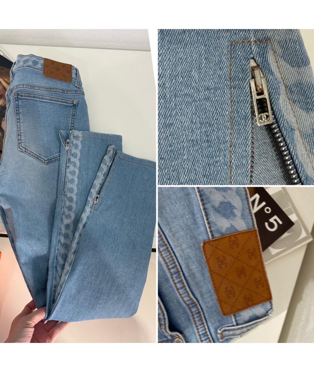 CHANEL Голубые хлопко-эластановые джинсы слим, фото 2