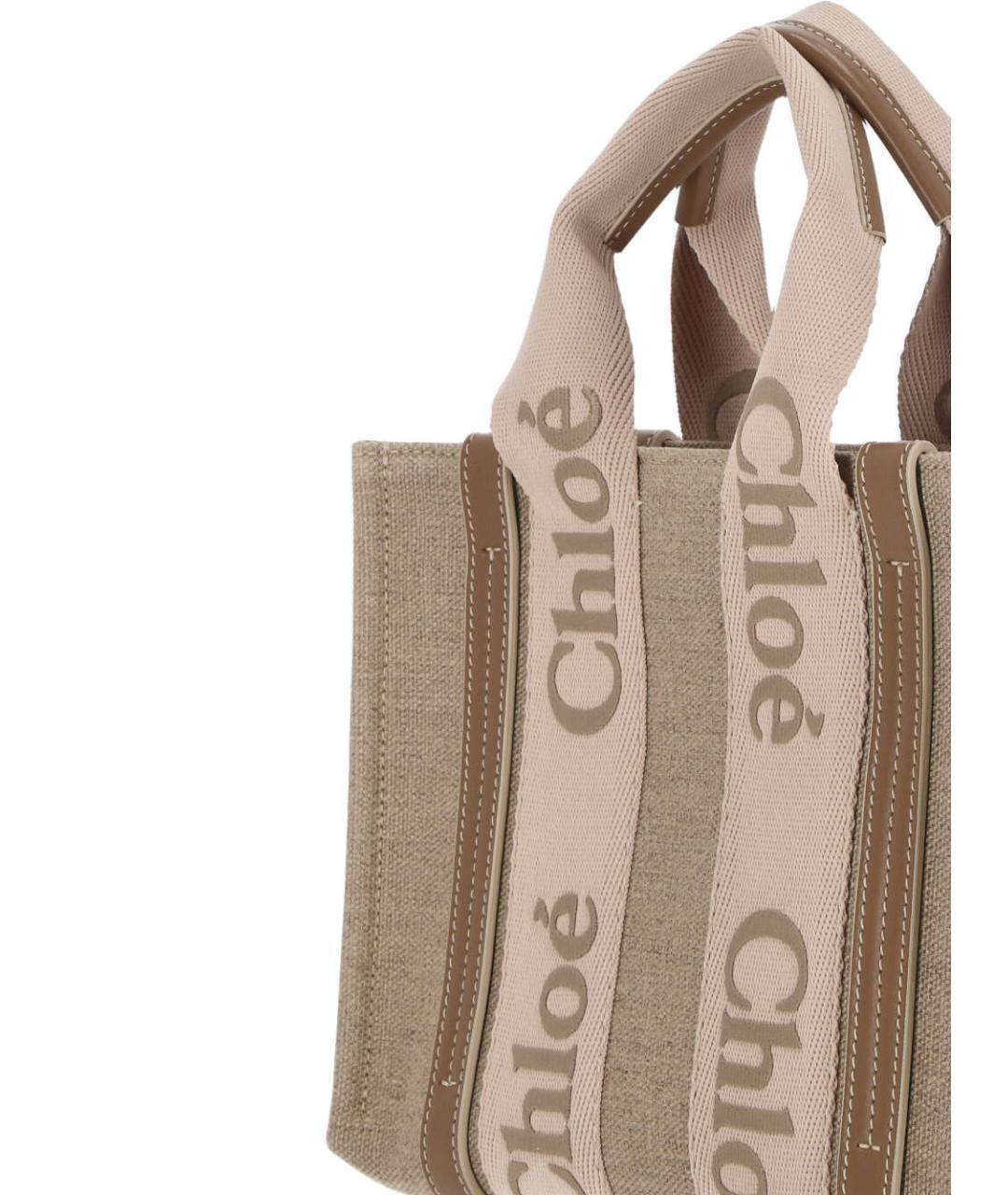 CHLOE Бежевая льняная сумка тоут, фото 4