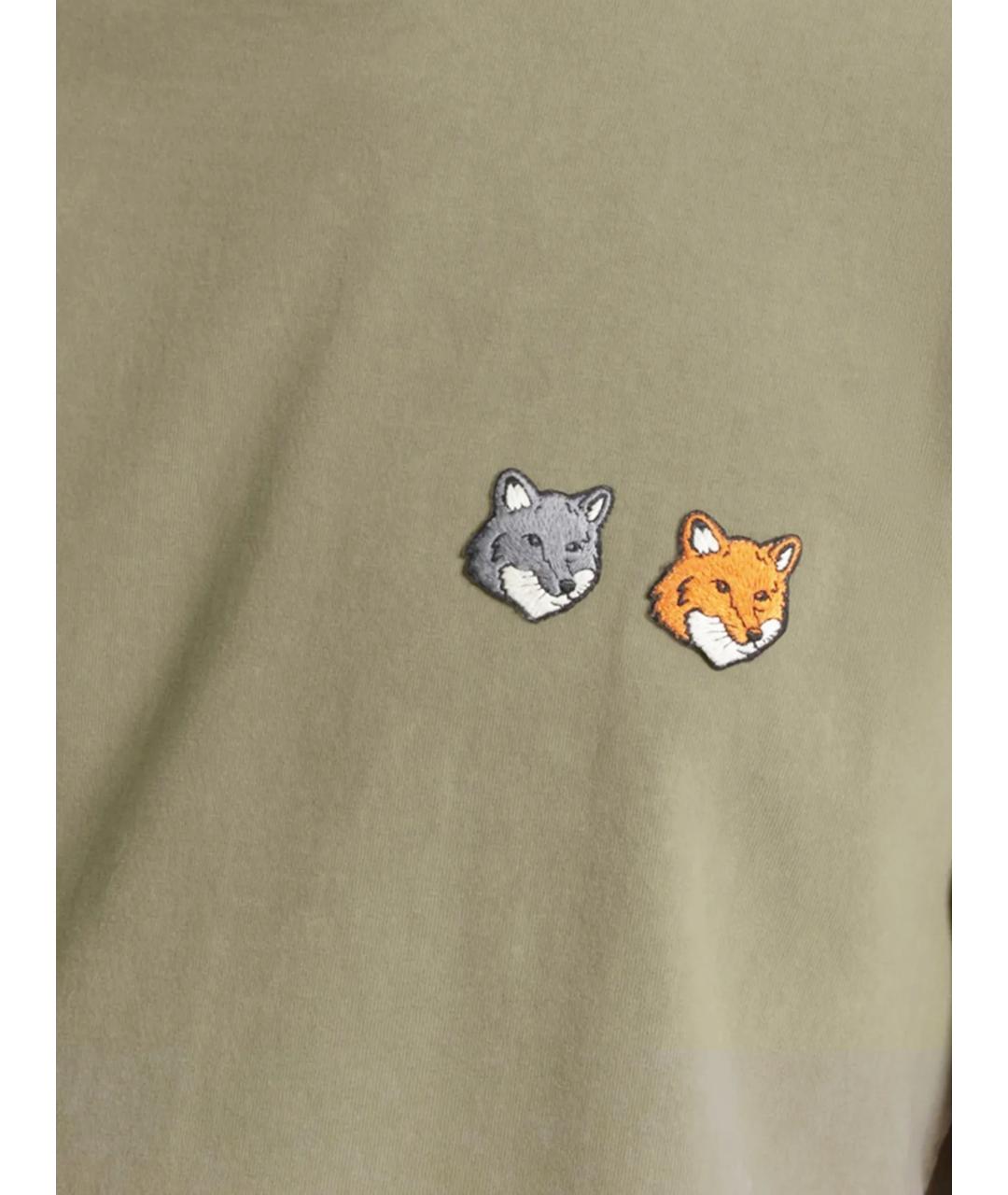 MAISON KITSUNE Зеленая хлопковая футболка, фото 2