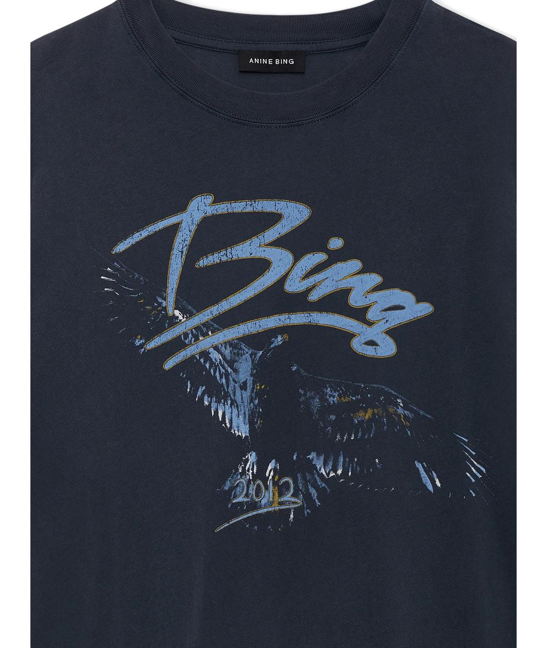 ANINE BING Синяя хлопковая футболка, фото 2