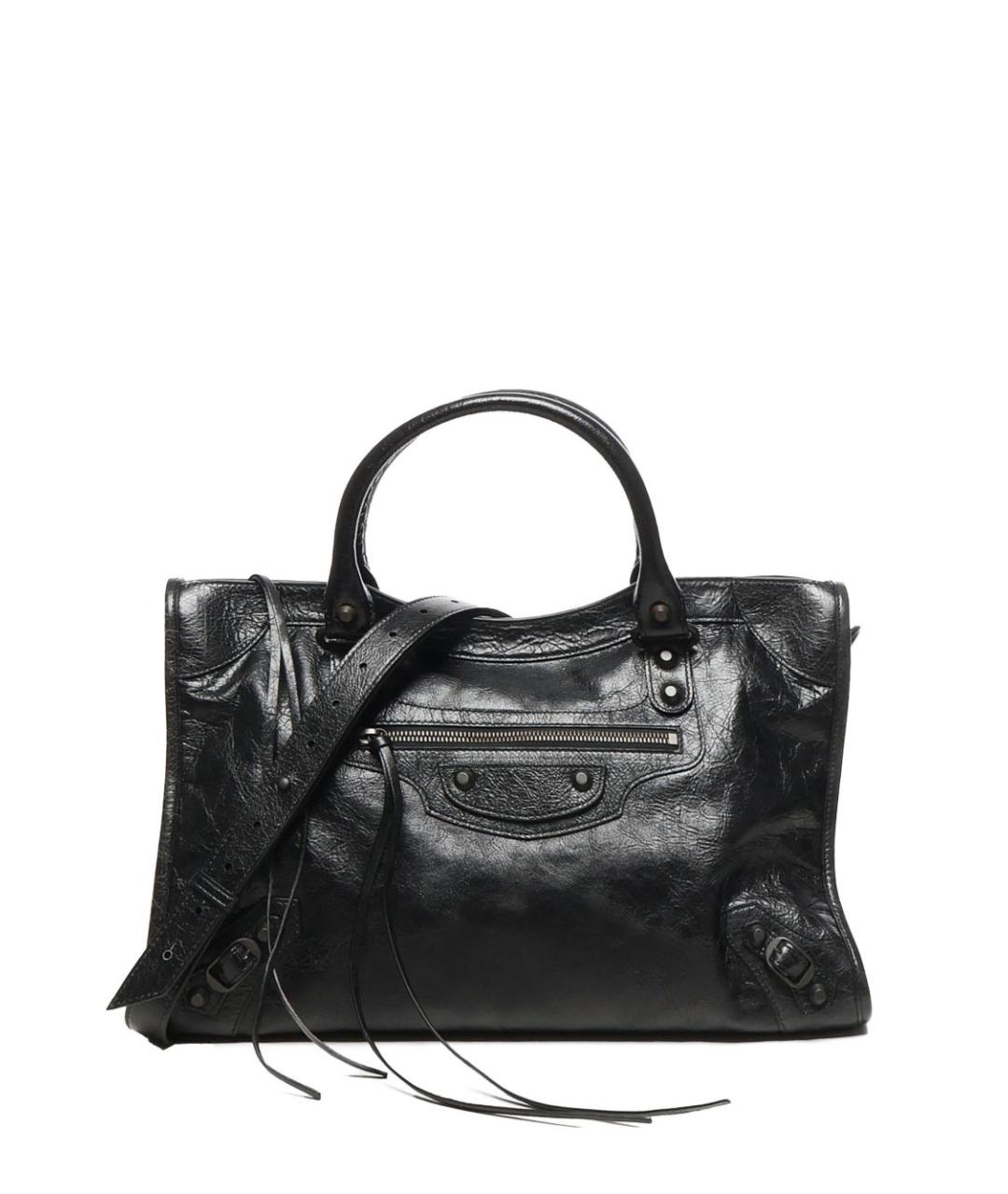 BALENCIAGA Черная кожаная сумка тоут, фото 1