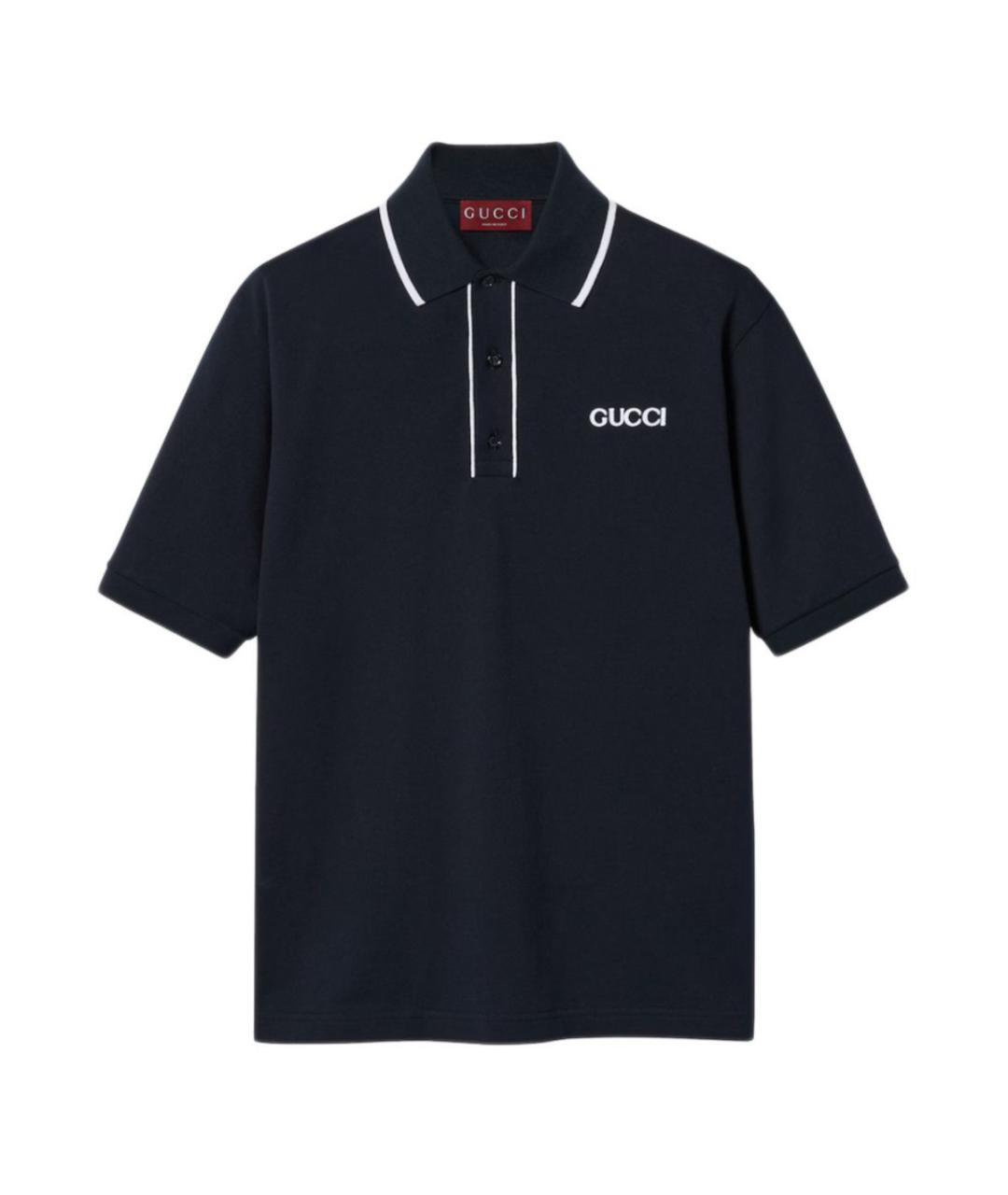 GUCCI Темно-синее хлопковое поло с коротким рукавом, фото 1