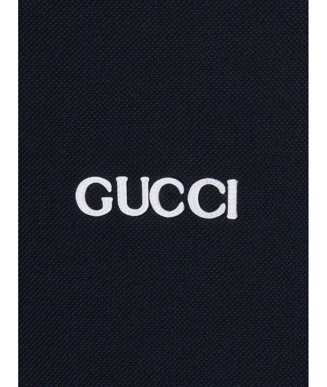GUCCI Темно-синее хлопковое поло с коротким рукавом, фото 2