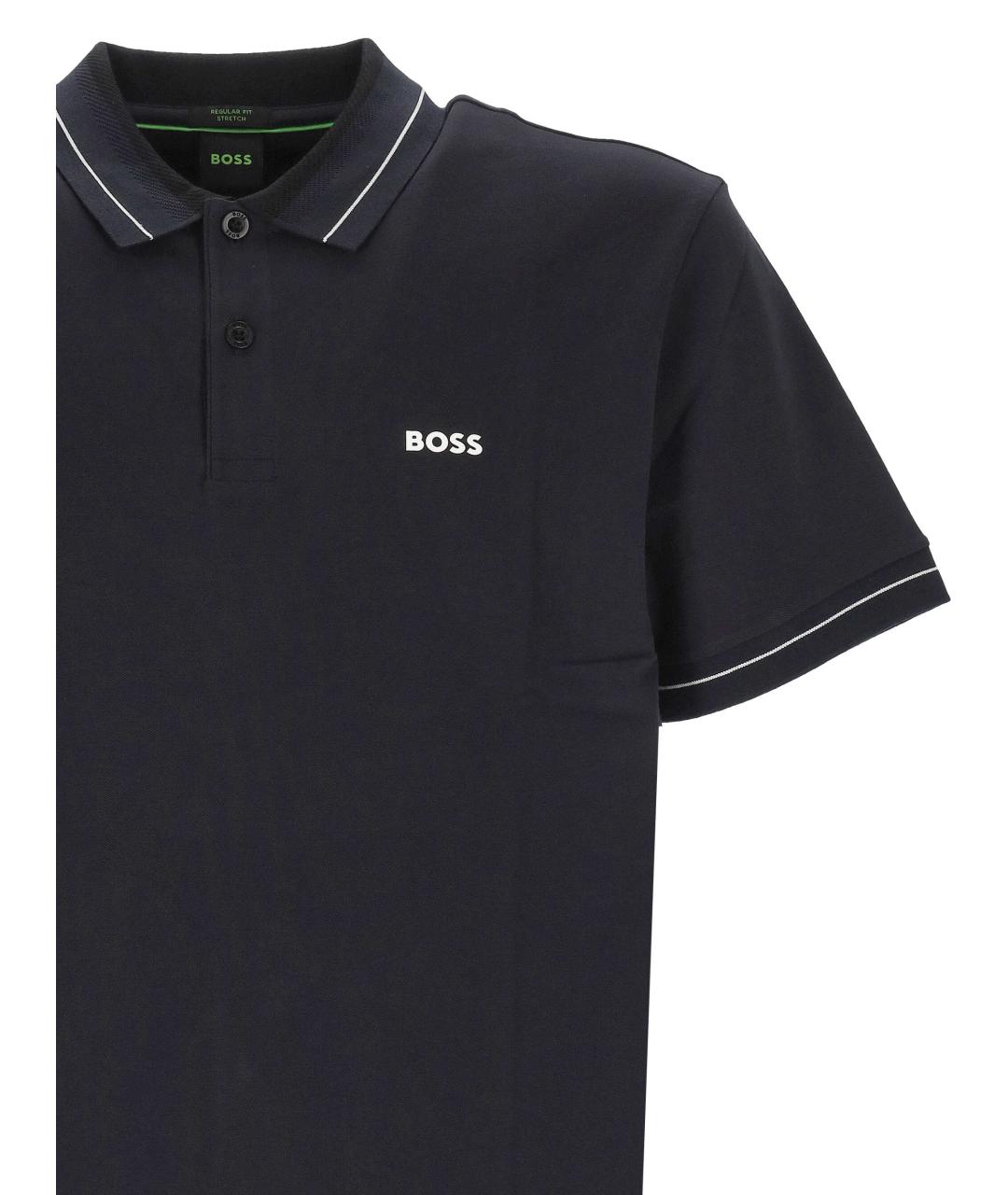 HUGO BOSS Черное хлопковое поло с коротким рукавом, фото 2