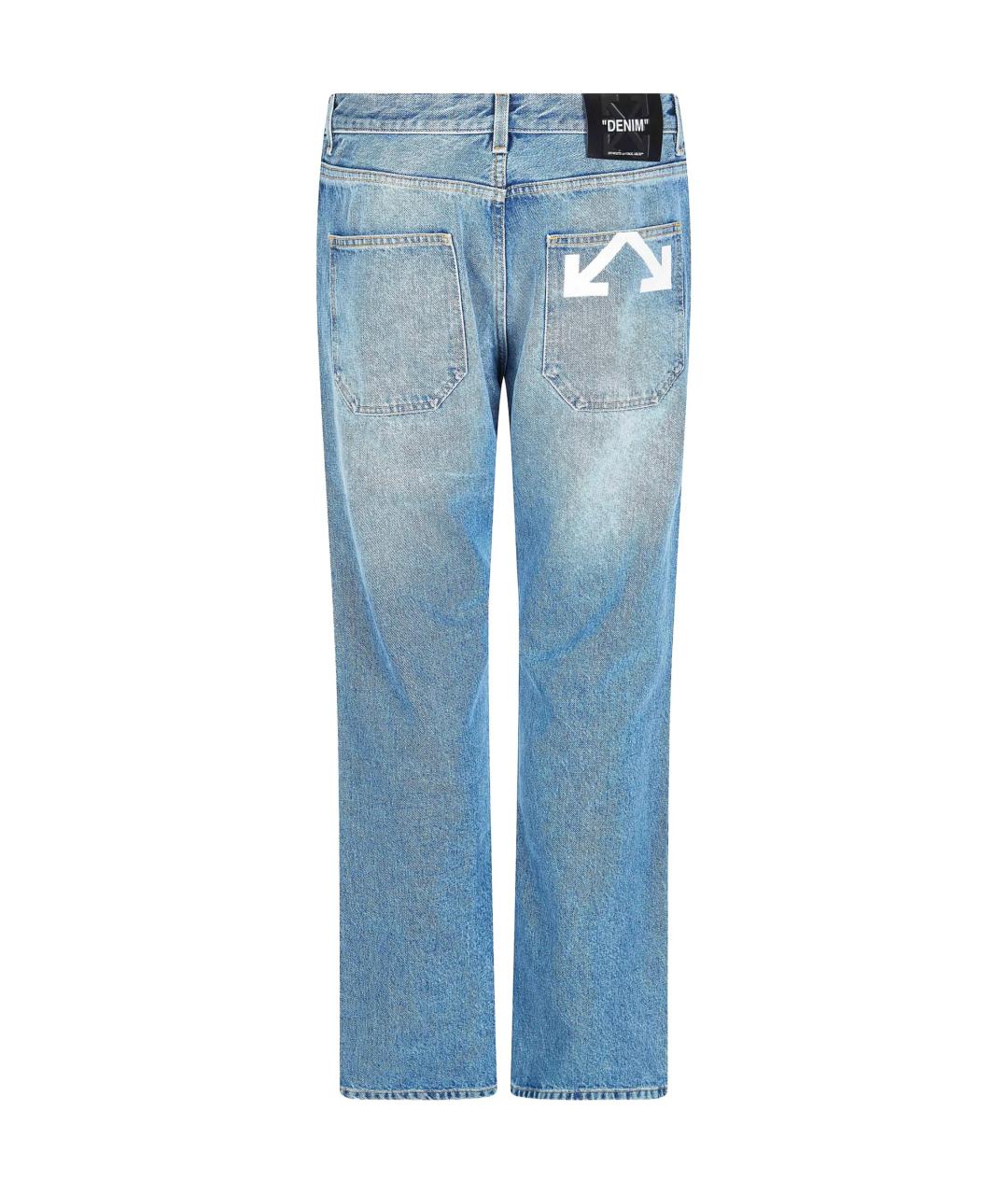 OFF-WHITE Голубые хлопковые прямые джинсы, фото 3