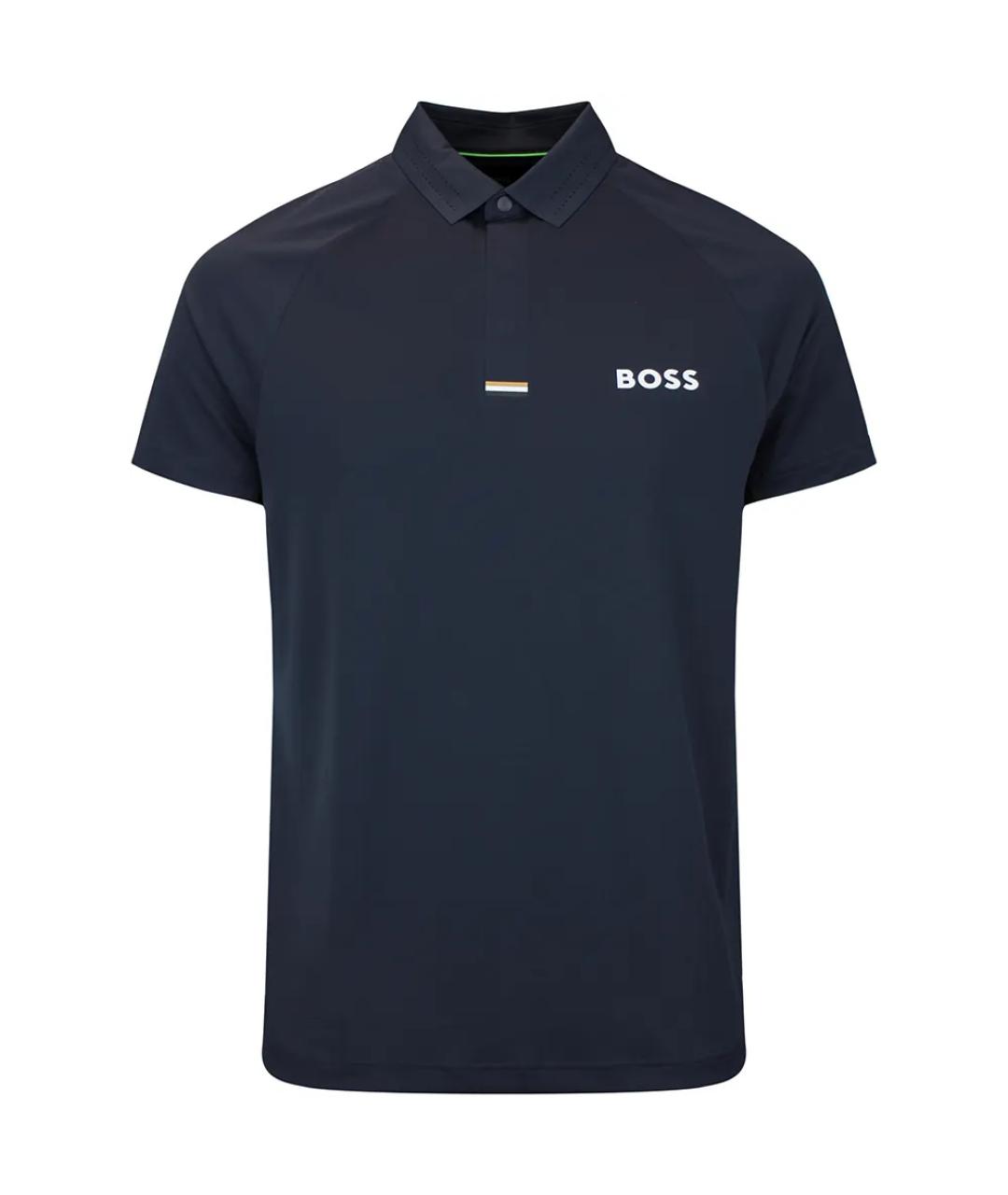 HUGO BOSS Темно-синее хлопковое поло с коротким рукавом, фото 1