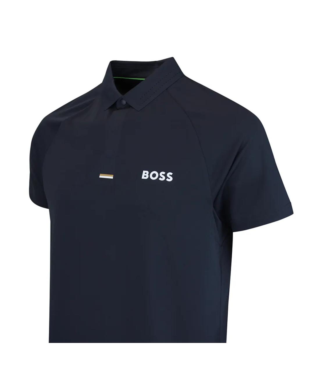 HUGO BOSS Темно-синее хлопковое поло с коротким рукавом, фото 2
